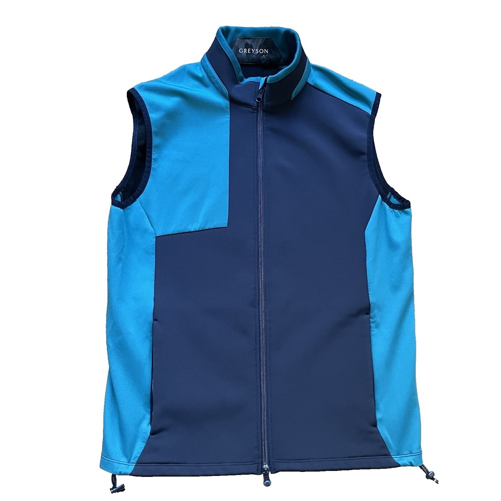 Greyson Sequoia Vest Full Zip Performance Golf Softshell Blue Colorblock, Medium
